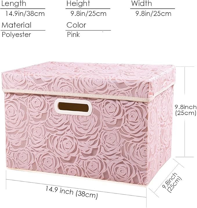 Collapsible Storage Boxes with Lids Fabric Decorative Storage Bins Cubes Organizer Containers Baskets with Cover Handles Divider for Bedroom Closet Living Room 14.9x9.8x9.8 Inch 1 Pack
