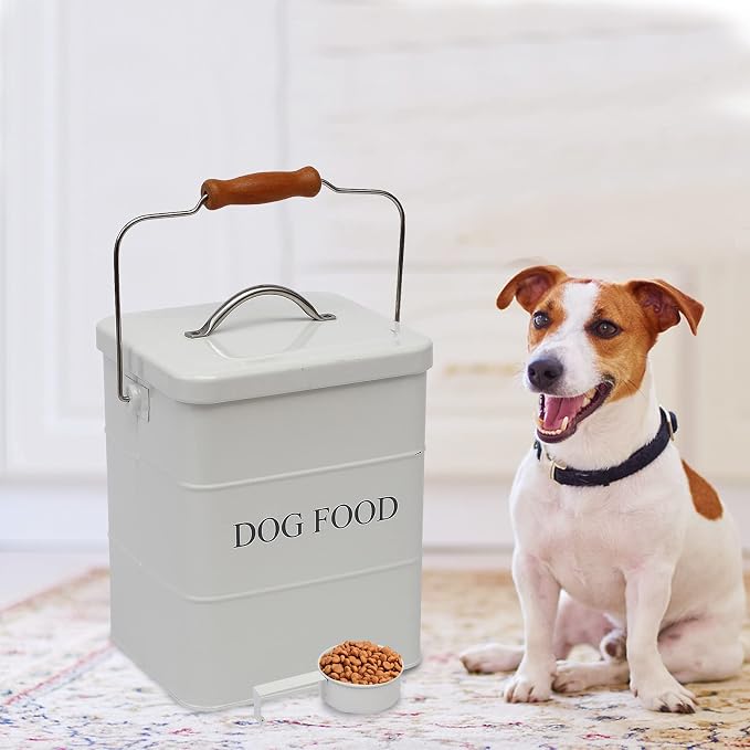 Morezi Dog Food Treat Storage Container with lid Scoop Included - Perfect Farmhouse Dog Food Bin for Kitchen Countertop, Shelf, Decoration Home - Dog Food - White