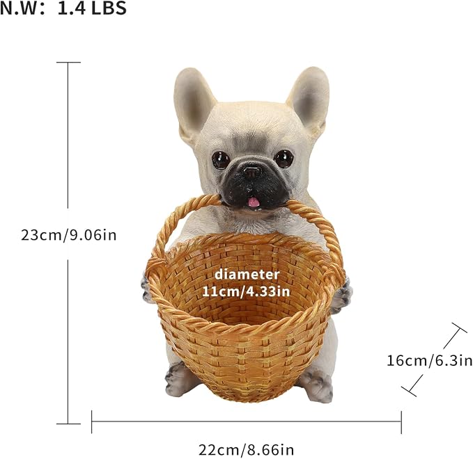 Cute French Bulldog Candy Bowl, Resin Dog Figurine Key Bowl for Entryway Table, Desktop Storage Basket Organizer for Desk, Unique Frenchie Lover Gift