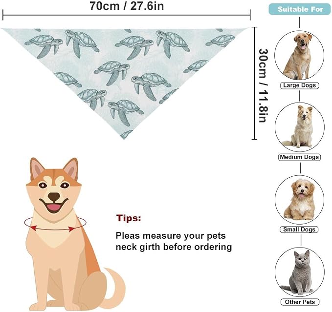 Lightweight Sea Turtle Grass Natural Watercolor Portable Pet Triangle Scarves with Adjustable Design, Comfortable and Soft Dogs Scarf, Easy to Clean