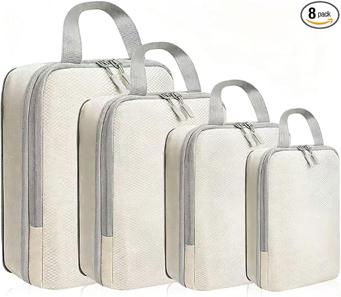 LANSKLBD 6/8 Set Packing Cubes for Suitcases Travel Luggage Packing Organizers,Travel Accessories Essentials Luggage Organizer with Shoe/Tioletry/Laundry Bag (Beige, 4 set)