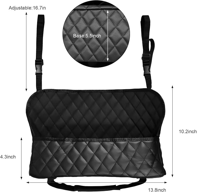 Car Net Pocket Handbag Holder, Large Capacity PU Leather Auto Purse Holder Storage Bag for Front Seats, Driver Storage Netting Pouch Barrier of Backseat Pet, Car Accessories (Regular)