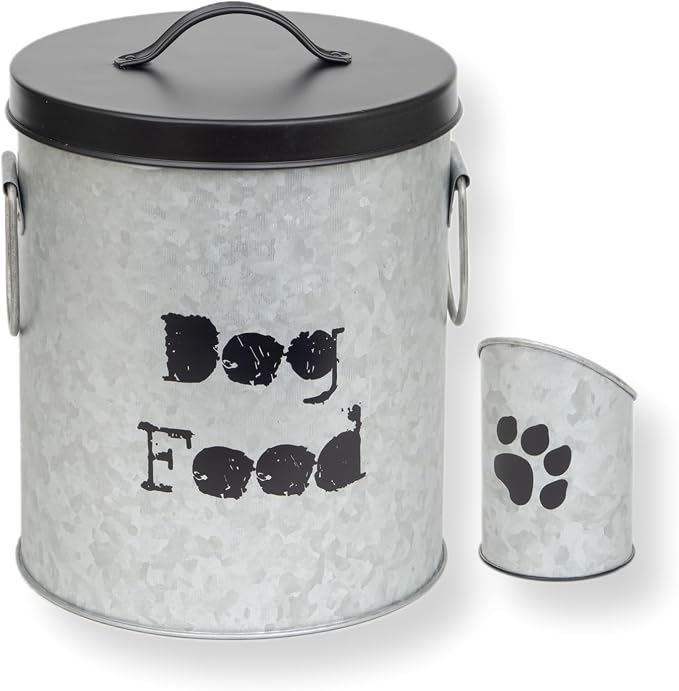 Small Dog Up To 20lb Pet Food Storage Canister Dog Bin with Scoop – Durable & Airtight for Freshnesss, Minimalist Design & Recyclable, Small Metal Container for Kitchen Countertop