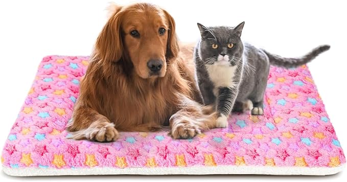 Mora Pets Dog Crate Pad Bed Ultra Soft Pet Mat Star Print Pink 41 x 29 Inch | Washable Crate Mat for Small Medium Large Dogs, Reversible Fleece Dog Crate Kennel Mat Flat Cat Bed Liner