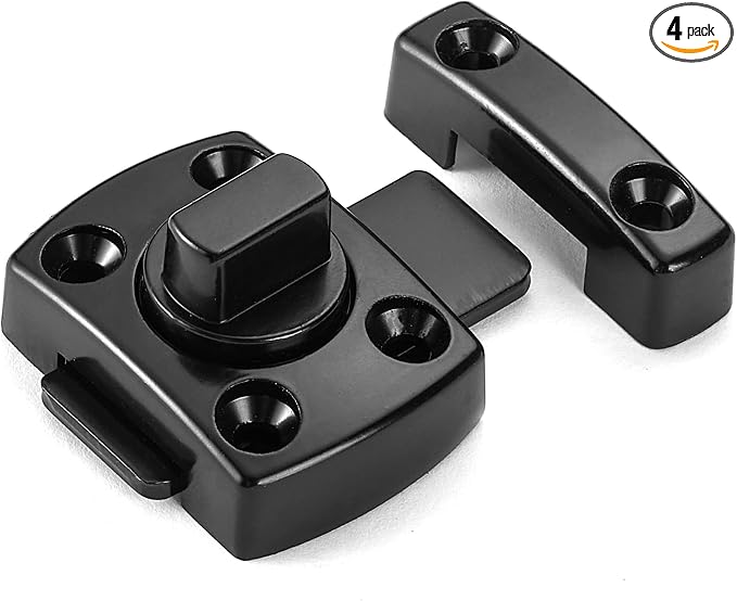 4 Set Black Rotate Bolt Gate Latches,Enhanced Security for Doors | Zinc Alloy Cabinet Lock,Pet Door Lock, for Drawer,Storage Box,Locker,Closet,Pet Cage,Wine Cabinet,Protect Privacy