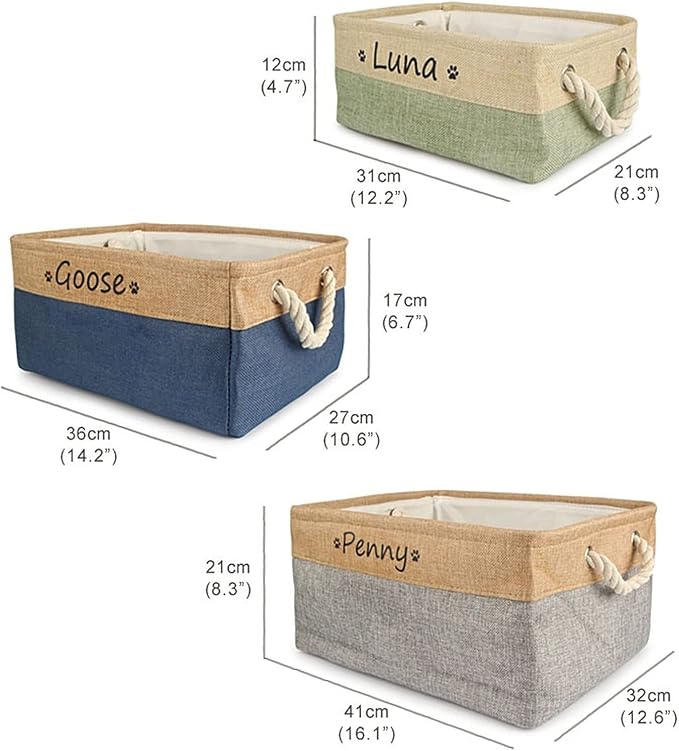 Personalized Dog Toy Basket with Name,Custom Dog Toy Basket,Paw Prints Pet Food Storage Container,Dog Toy Box for Small Dogs,New Puppy Supplies (Coffee,S 31X21X12cm)
