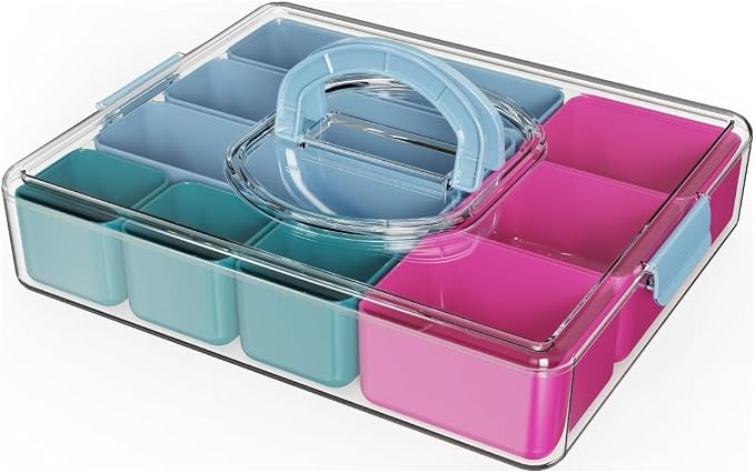 Teacher Tackle Box with Multiple Compartments, Pink & Blue Portable Classroom Supply Organizer for Teacher Tools, Classroom Art & Small Teaching Accessory Storage