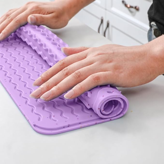 CAKETIME 2 Pack Multicolor Silicone Dish Drying Mat for Kitchen Counter Waterproof Place mats Stove Top Organizer Cooking Appliance Trays Dryer Rack Drainers Items Extra Large 24"*18" Purple