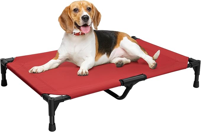 Love&go Elevated Dog Bed with Metal Frame, Cooling Raised Pet Cot for Dog and Cat (M - Red, Medium-29.9x19.5x5.5 inch)