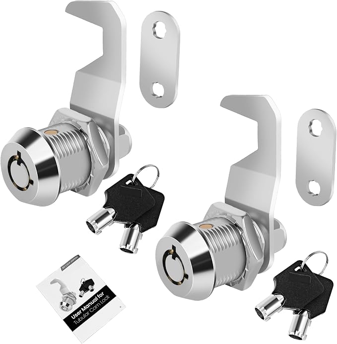 Cylinnda 5/8' Cabinet Cam Lock Keyed Alike, Hook Cam Tool Box Lock for RV Storage Compartment Door Tool Cart Mailbox with Manual, Zinc Alloy (5/8 Inch 2 Pack)