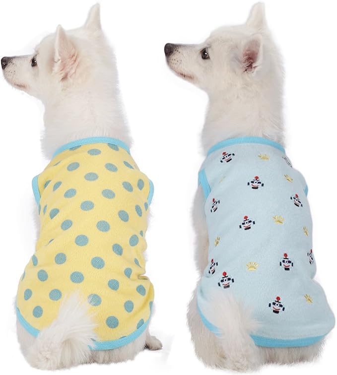 Blueberry Pet Pack of 2 Soft & Comfy Terry Cotton Pastel Blue Affection Sleep & Play Dog Pajamas & Tank Top T Shirt, Back Length 16", Clothes for Boy Dogs