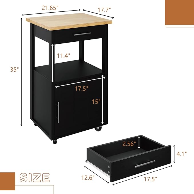 JY QAQA 22" Kitchen Island on Wheels with Storage Cabinet Kitchen Cart Cabinet with Shelves, Cart Handle for Towel Rack or Free Mobility, Portable Islands for Kitchen,Black
