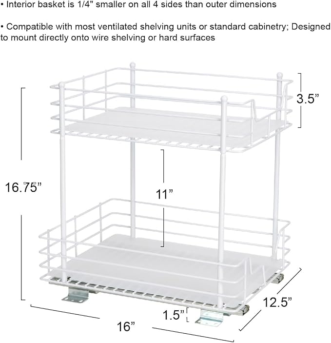 Household Essentials White Steel Two-Tier Pantry Organizer with Plastic Accents
