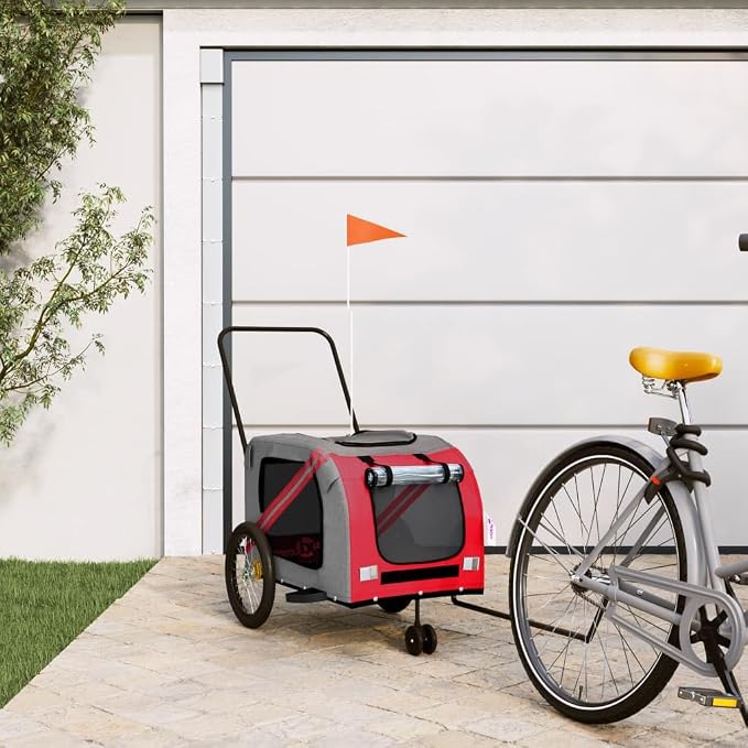 Pet Bike Trailer for Medium Dogs, Oxford Fabric Dog Bicycle Cargo Cart with Iron Frame, Orange and Gray