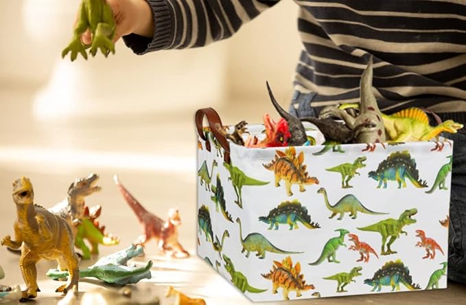Rectangular Dinosaur Basket Baby Kids Storage Basket for Boys Cute Toy Box Bin Organizer Book Shelf Dinosaur Room Decor(Toy Dinosaur)