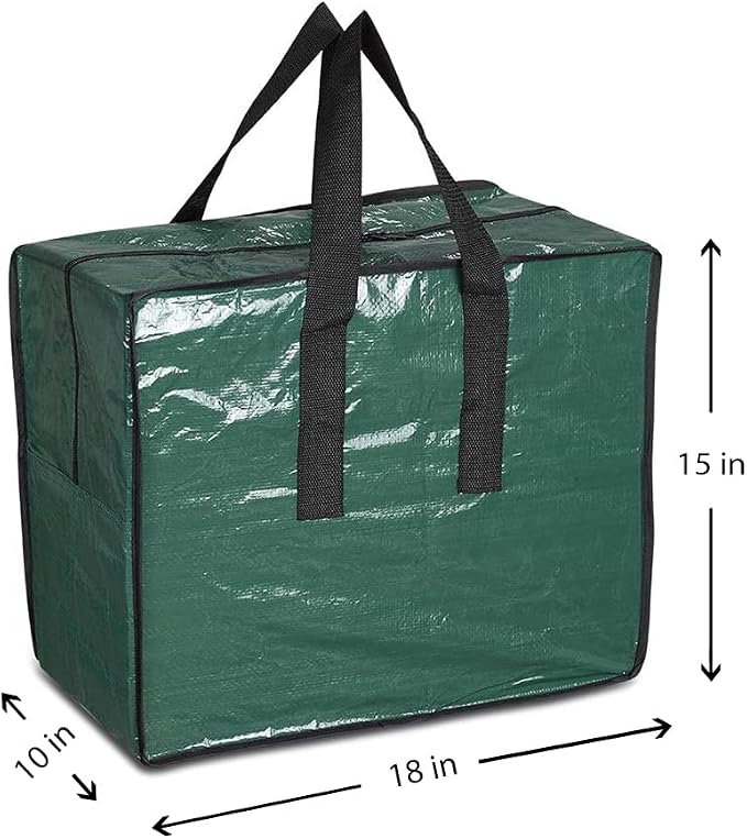 Christmas Ornaments Storage, Holiday Accessories Bag Tear-Proof Tarp 18 X 10 X 15 with Handles and Full Length Zipper (Green)