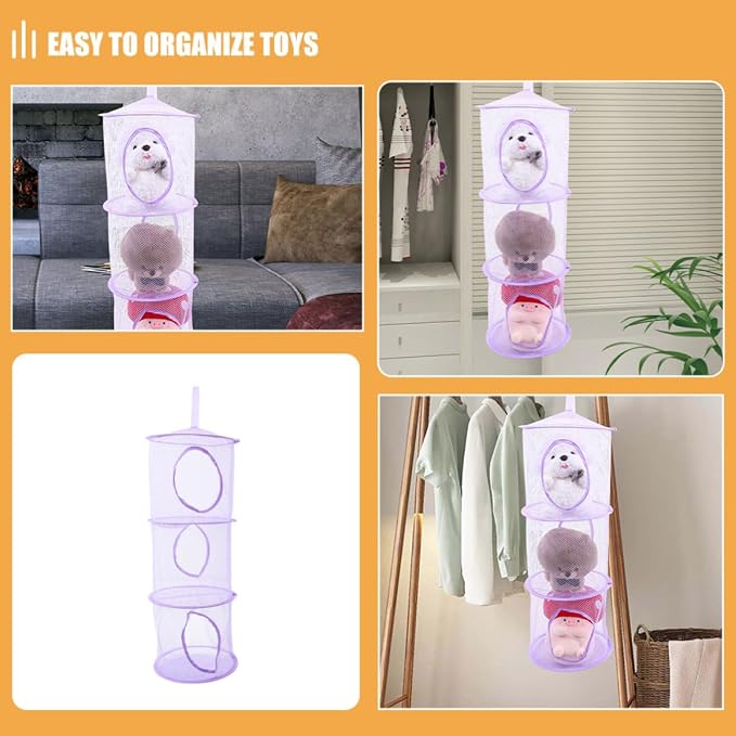 4pcs Stuffed Animal Storage Organizer Hanging Mesh Hammock with Suspended Design and Breathable Polyester Fabric for Bedrooms and Playrooms Lavender