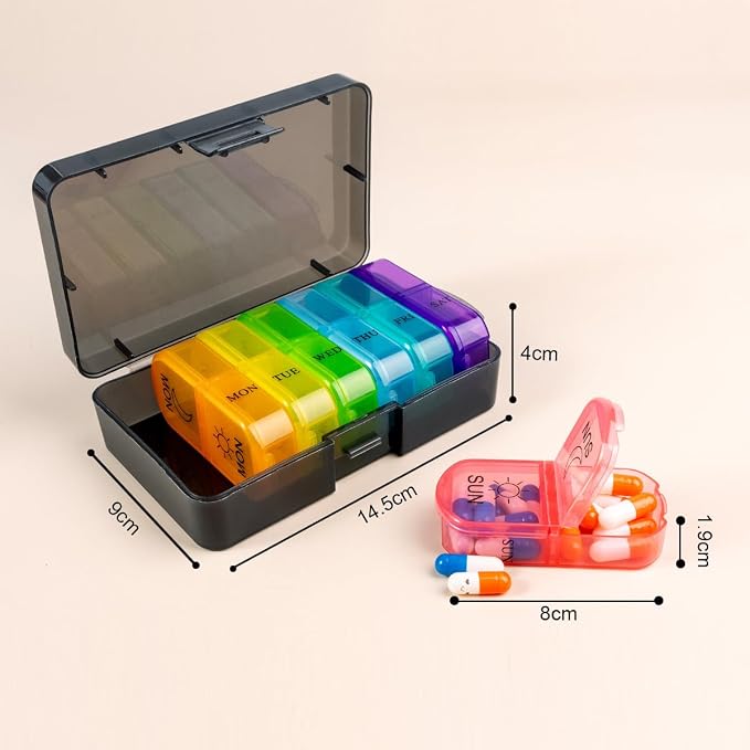 Travel Weekly Pill Organizer Case, 14 Compartments Travel Pill Box | Dispenser, Portable Daily Pill Container for Carry Storage Medicine, Vitamin, Supplement, Fish Oil, Cod Liver Oil, Capsules