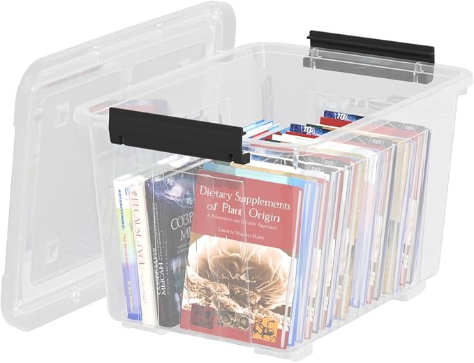 4-Pack 35 Quart Plastic Storage Bin with Secure Lid and Wheels | Stackable Rolling Tote Organizers with Latching Buckles, Stackable Container Box for Closet, Garage, Laundry and Toys, Clear