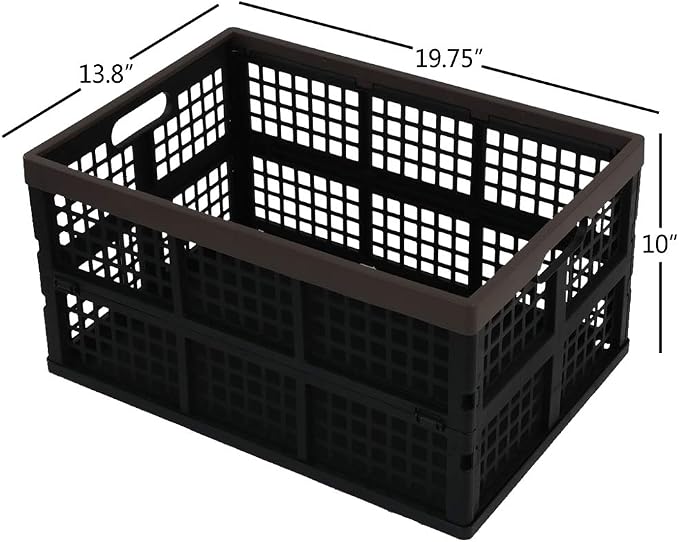 2-Pack 42 L Plastic Staking Folding Storage Basket Crates, Balck | Extra large plastic crate storage, fold flat when not in use, perfect for home, office, and garage organization