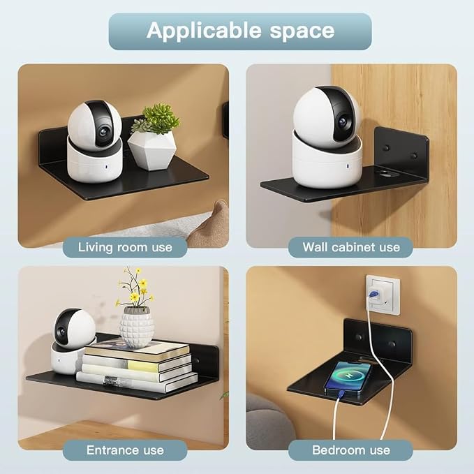 Punch-Free Wall Mount Baby Monitor Holder with Cable Hole Floating Wall Rack Bluetooth Wall Shelf Video Camera Shelf Wall Storage Shelf for Home Wall Decoration L