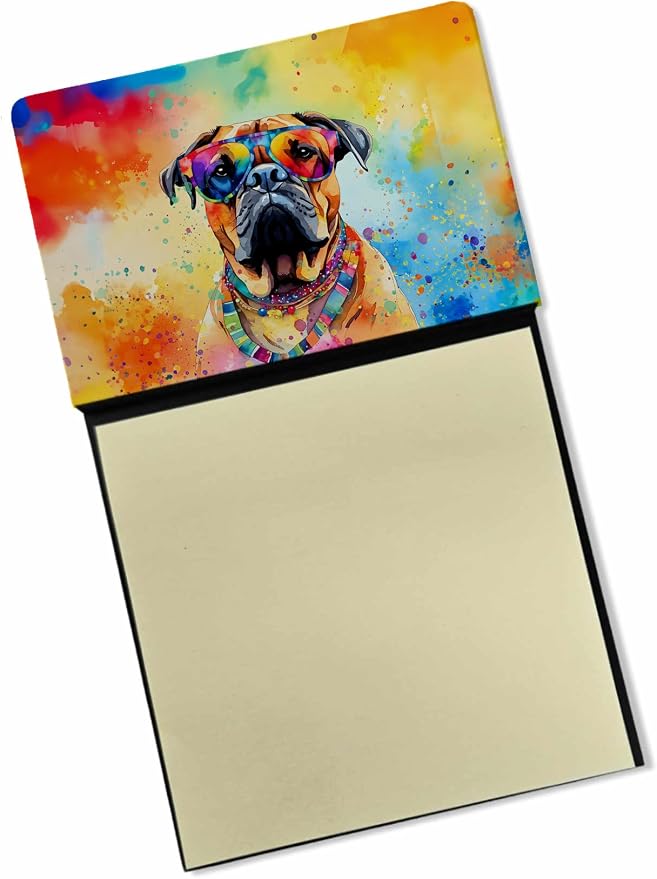 Caroline's Treasures Bullmastiff Hippie Dawg Sticky Note Holder Refillable Dispenser Self-Sticky Note Pads, Memo Pads Blank Desk Accessories
