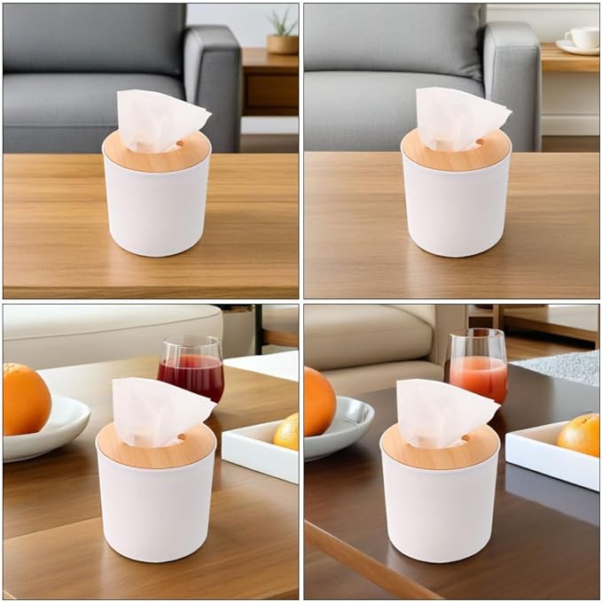 3pcs Lid Tissue Box Cover with Detachable Pet Storage Organizer | White Finish, Portable and Stable Design, for Vanity Dresser and Living Rooms