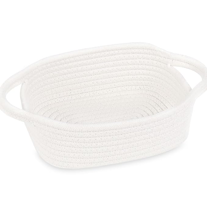 ABenkle Small Storage Basket, Mini Basket, Cute Tiny Cotton Rope Woven Baskets, Boho Decorative Toy Dog Cat Bin for Nursery, Bedroom, Spa, Empty Gift Baskets - XS, White