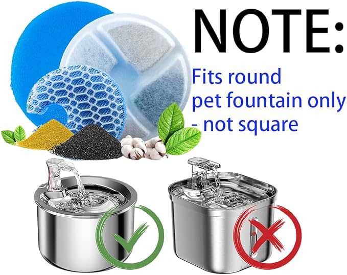 Homtyler Stainless Steel Cat Water Fountain Filters 20 Pack Cat Fountain Filter Replacement, 3 Triple Filtration System, Activated Carbon Filters for 67oz/2L Automatic Pet Fountain Filter