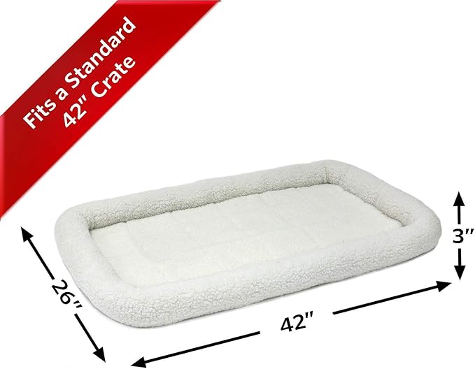 MidWest Homes for Pets QuietTime Dog Bed - White Fleece Bolster, Ultra-Soft and Machine Washable, Fits 42-Inch Crates and Carriers, for Large Breed Dogs