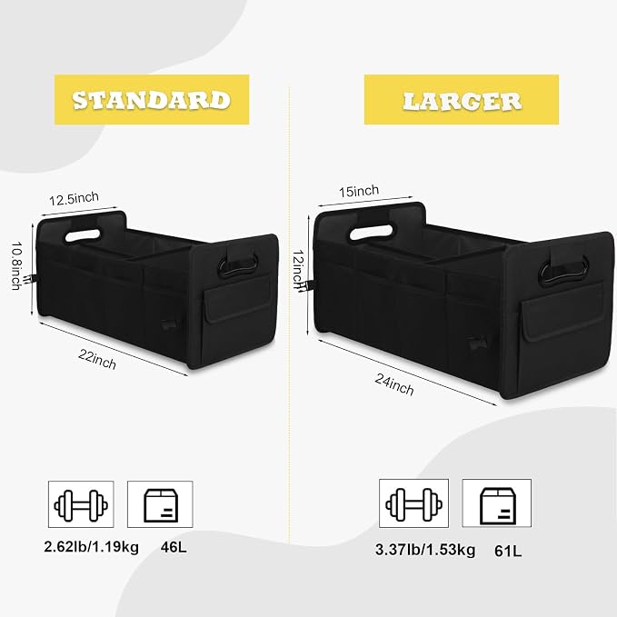 Car Trunk Organizer, Collapsible Car Organizers and Storage Large Black | Sturdy, Strong Capacity, Clean Decor, Multi Compartment Container Box, Adjustable Car Accessories for SUV Sedan Truck