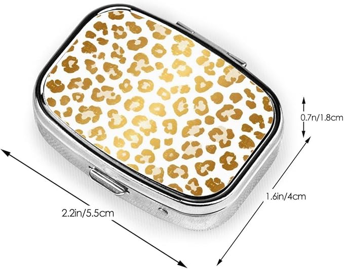 Cheetah Gold Leopard Print Pill Organizer Travel Portable Compact Pill Box 2 Compartments Pill Case for Vitamins/Fish Oil/Meds for Purse Pocket
