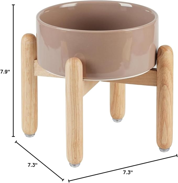 Havniva Ceramic Dog Bowls Elevated, Raised Dog Food Bowl for Medium Dogs | 7.3” Elevated Dog Bowls, Non-Slip Wood Stand, Dog Food and Water Bowl Set, Dog Feeding Dish, Large Capacity Pet Water Bowl