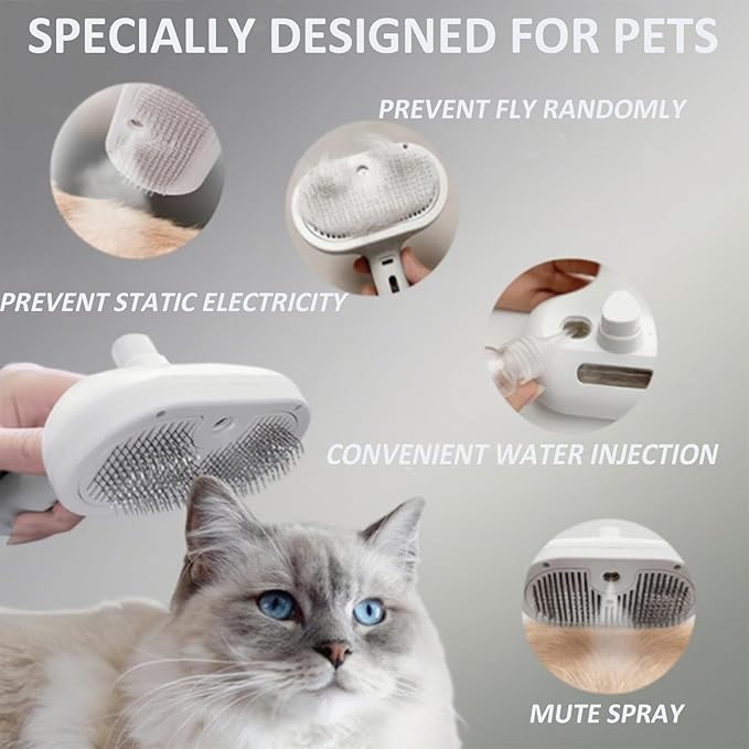 3-in-1 Self-Cleaning Steamy Pet Brush for Dogs & Cats, Fresh Fur Shower Brush That Removes Loose Hair, Reduces Shedding, Grooming Tool for Long & Short Hair, Wet or Dry Use (Green)