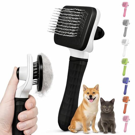 Self-Cleaning Slicker Brush, Dog Cat Bunny Pet Grooming Shedding Brush, Easy to Remove Loose Undercoat, Pet Massaging Tool Suitable for Pets with Long or Short Hair (Black)