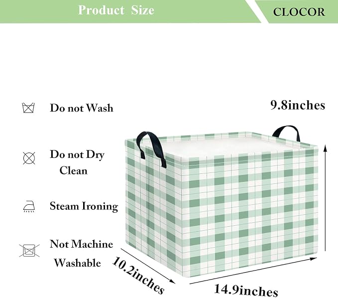 CLOCOR Rectangular Storage Bin,Waterproof Books Box,Gift Basket(Green Grid)