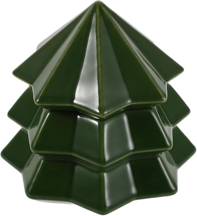 LABRIMP Christmas Tree Ceramic Canister with Lid, Holiday Kitchen Storage Jar for Sugar, Candy, and Pet Treats, Green Sealed Food Container for Xmas Countertop Decoration