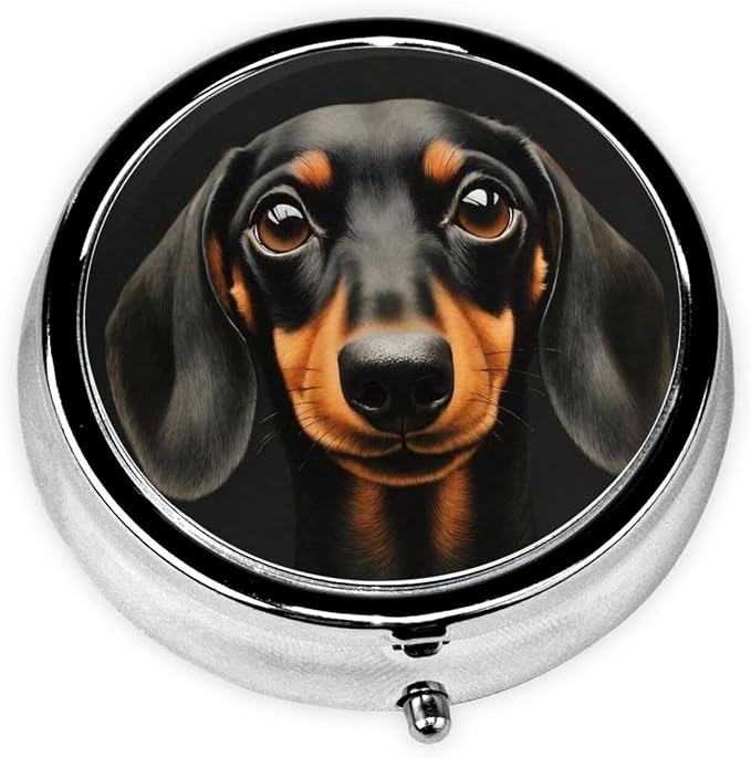 Lovely Dachshund Dog Portable Pill Organizer | 3 Compartment, With Mirror, For Men Women, For Daily Supplements, Vitamins, Fish Oil, Jewelry, Candy, Travel