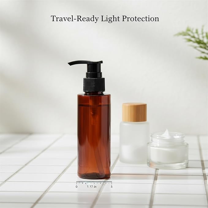 Amber PET Lotion Pump Bottle, Refillable Dispenser for Travel & Bathroom Storage, Black Finish