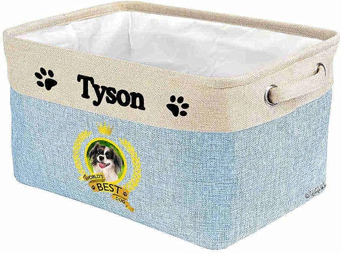 Custom Name Collapsible Dog Toy Storage Basket Bin World's Best Dog Phalene Papillon Dog Foldable Pet Toy Box Closet Shelf Baskets Organizer for Bedroom Home Dog Cat with Handles Blue