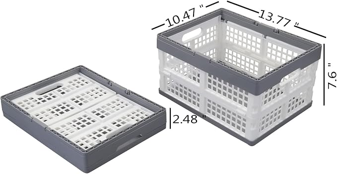 Teyyvn 2-Pack Collapsible Crate with Handle, Grocery Shopping Baskets | Collapsible Stackable Grocery Crates with Handles, lightweight for supermarket shopping, car storage, garage organization