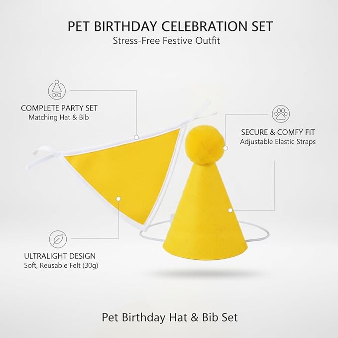 Adjustable Dog Birthday Hat and Bib Set, Soft Pet Costume Accessory for Small to Medium Dogs