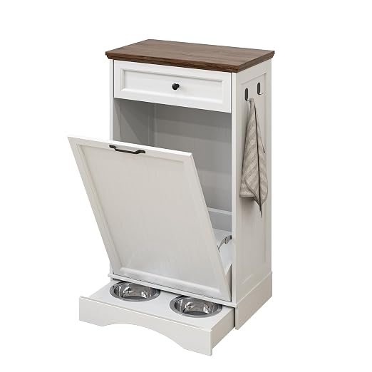 NEWOWNDS Tilt Out Trash Can Cabinet 10 Gallon Hidden Trash Garbage Can Cabinet with Drawer,Pet Proof Hidden Garbage for Kitchen,Laundry Bathroom (White, Single Door)