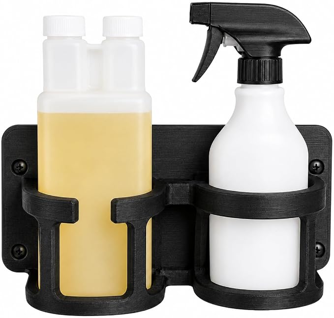 Wall Mount Holder compatible with K.O.E. 16 oz Bottle and Spray Bottle | 1-piece dual holder, front-load access, four mounting points, for grooming stations, clinics, utility rooms