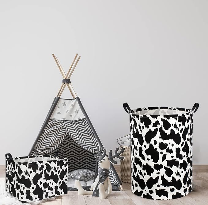 Rectangle Cow Basket Cow Print Storage Bins Cute Canvas Organizer Bin for Bedroom Decor Books, Clothes Shelves Gift Basket(Cow print)