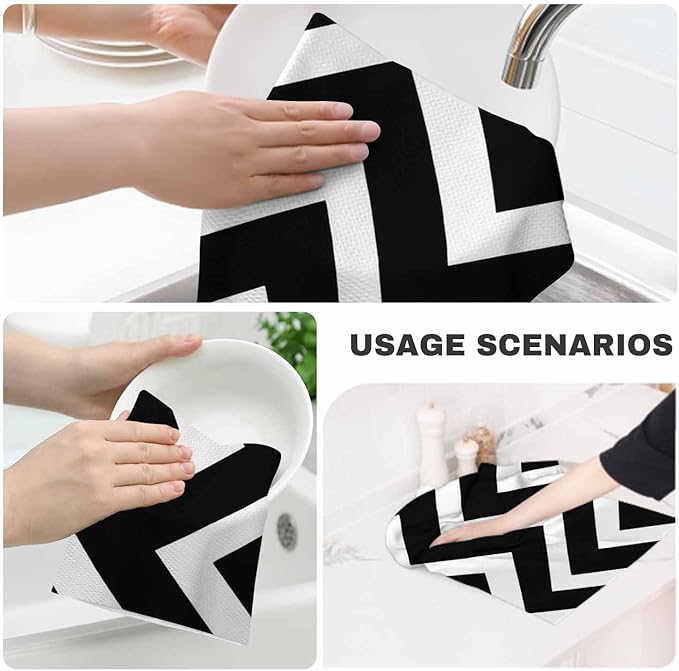Geometric Waffle Kitchen Dish Cloths Monochrome Abstract Black White Stripes Ultra Soft Absorbent Quick Drying Dish Towels 16 X 24 Inches Set of 2