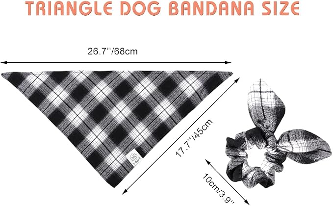 E-Clover White Black Plaid Dog Bandanas Matching Dog Bandana and Scrunchie | Matching Dog and Owner Clothes Dog Mom Gifts Dog Bandanas Girl Boy