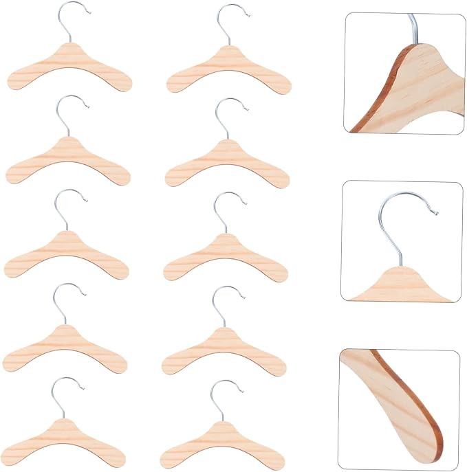 Unomor 10pcs Pet Clothes Hangers Wooden Dog Costume Rack Small Portable Organizer for Puppy Apparel and Coat Storage at Home