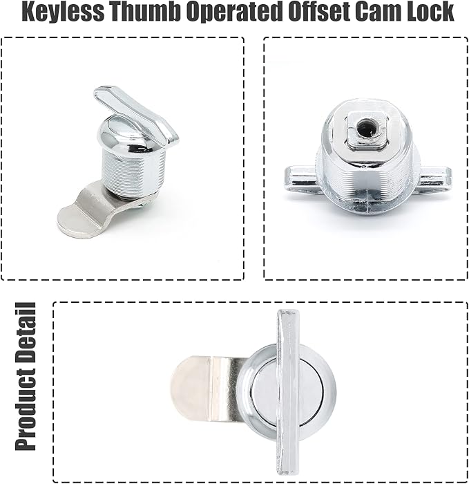Keyless Thumb Cam Lock 5/8 Inch Offset Cam Chrome Cabinet Latch | Zinc Alloy Body, 5/8 Inch Cylinder, Keyless Twist Handle, Secure Threaded Mount, for RV Doors, Cabinets, Drawers, Tool Boxes
