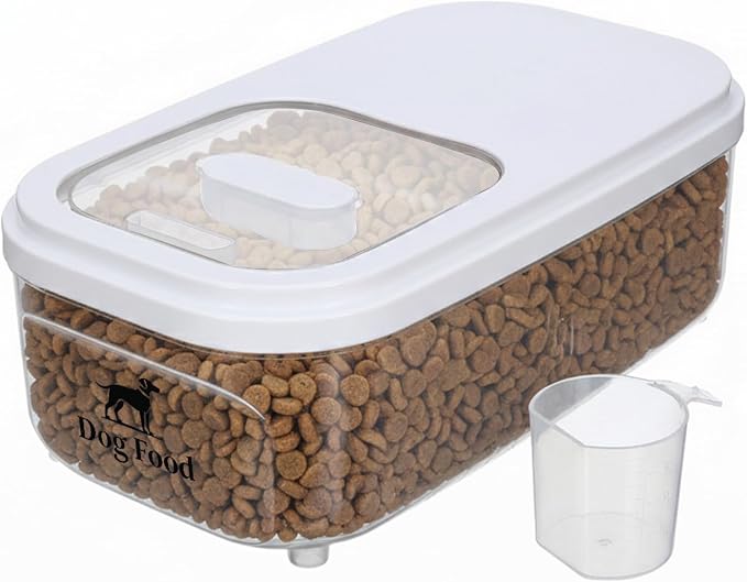Dog Food Storage Container,6L/6~7Lbs Pet Food Container with Sliding Lid, Clear Storage Bin For Dog Puppy Dry Food Kibble with Measuaring Cup
